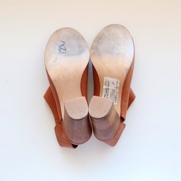 Matisse Tan Leather Peep-Toe Stacked Block Heel Bootie Shoes Size 7 - Picture 6 of 16